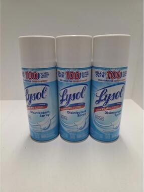 Set Of 3 NEW Lysol Disinfectant Spray 12.5 Oz Crisp Linen Scent Kills Bacteria